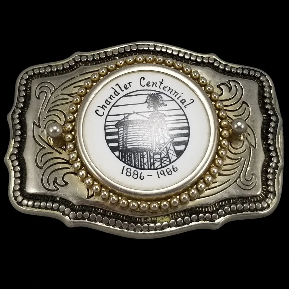 Chandler Centennial 1886 1986 Western‎ Belt Buckle Water Tower Windmill USA Made